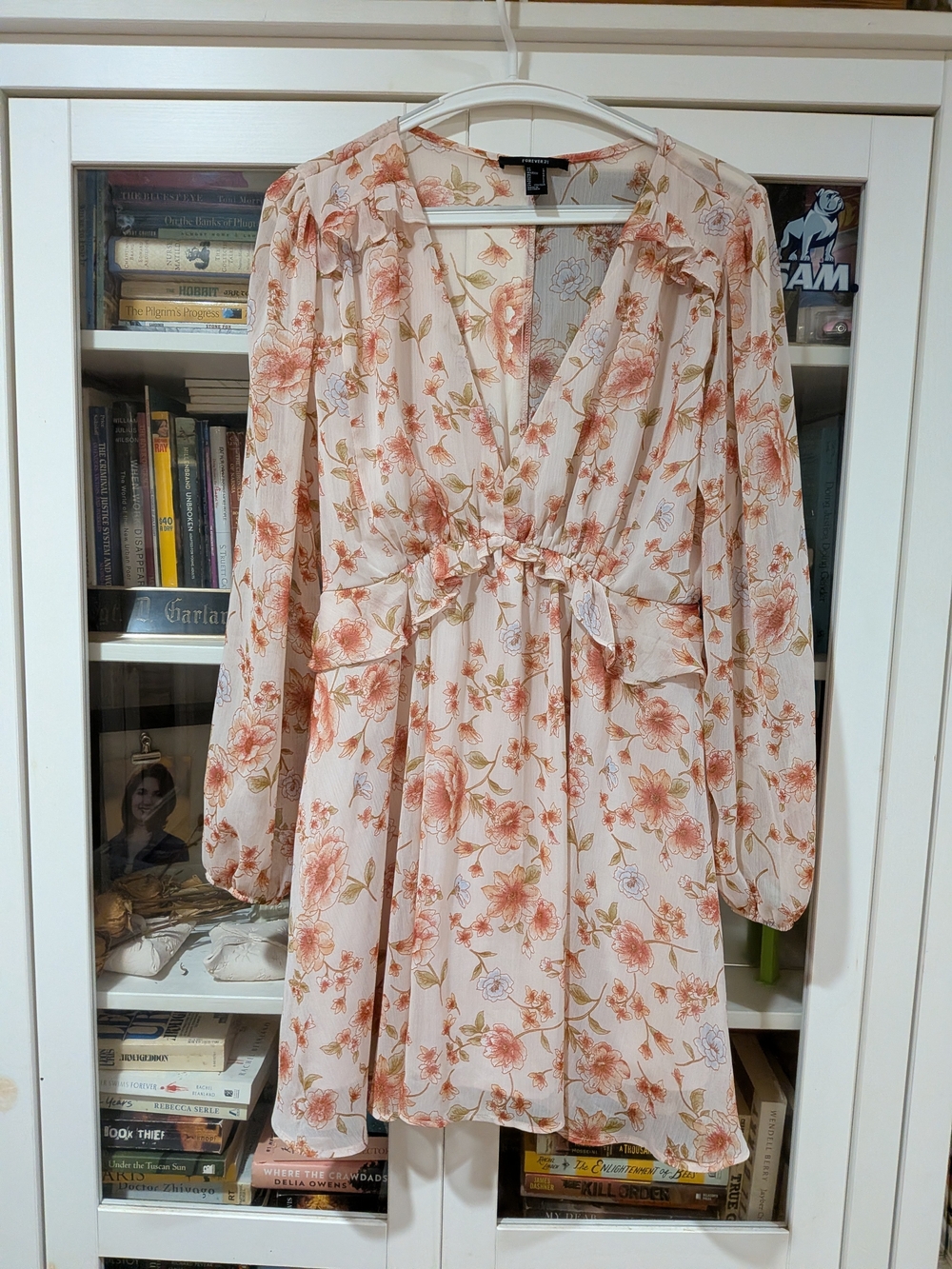 Forever 21 Peach Floral Long-Sleeve Mini Dress